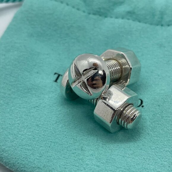 Tiffany & Co Silver Nut Bolt Cufflinks Cuff Link Links w/ Pouch - Picture 6 of 14